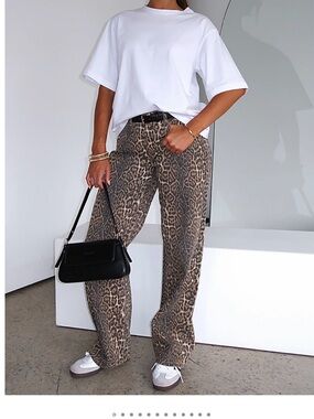 White Fox Boutique Leopard Print Wide Leg Jeans - Brown
